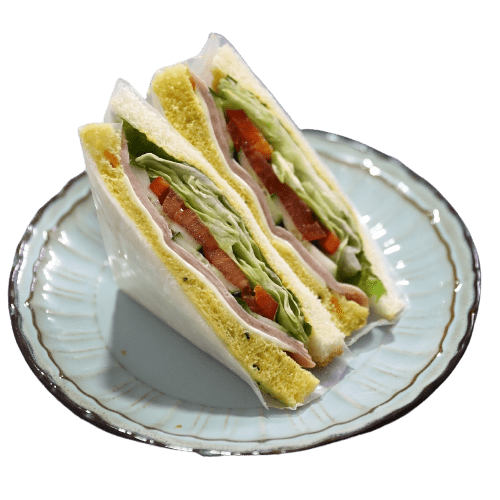 plato con sandwich vegetal con lechuga, tomate, huevo duro, cebolla, atún y anchoas